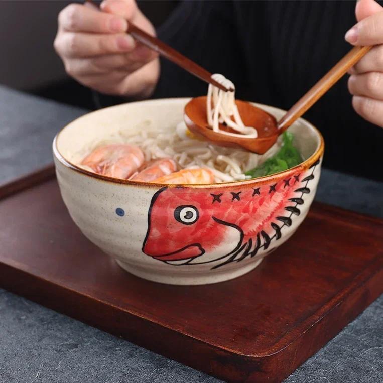 Japanese Style Hand-painted 7-inch Ceramic Household Ramen Bowl Restaurant Noodle Bowl Large Instant Noodle Bowl Net Red