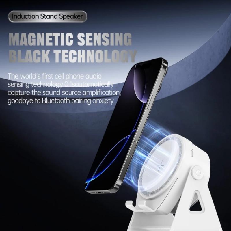 Bluetooth Wireless Induction Speaker Phone Holder Rgb & Rotating 360° With Power Bank
