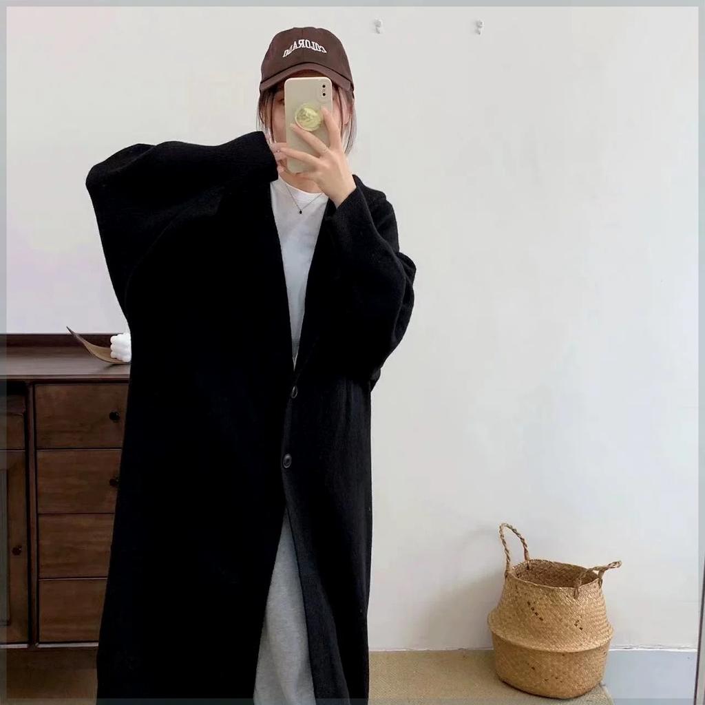 Large size cardigan simple and versatile lazy style soft waxy medium and long hooded sweater jacket women's new autumn and winter models