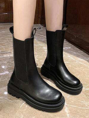 Fashion Boots for Women with Increased Height Inside 2025 New Spring and Autumn Versatile Chimney Short Boots for Women with Thick Soles