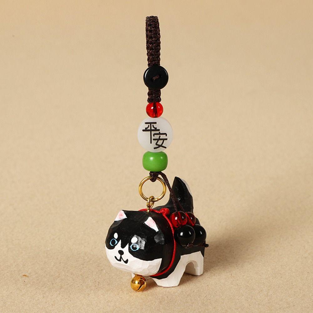 Flower Wooden Carved Dog Keychain Weave Rope Car Keyring Wood Shiba Inu Dolls Pendant  Students