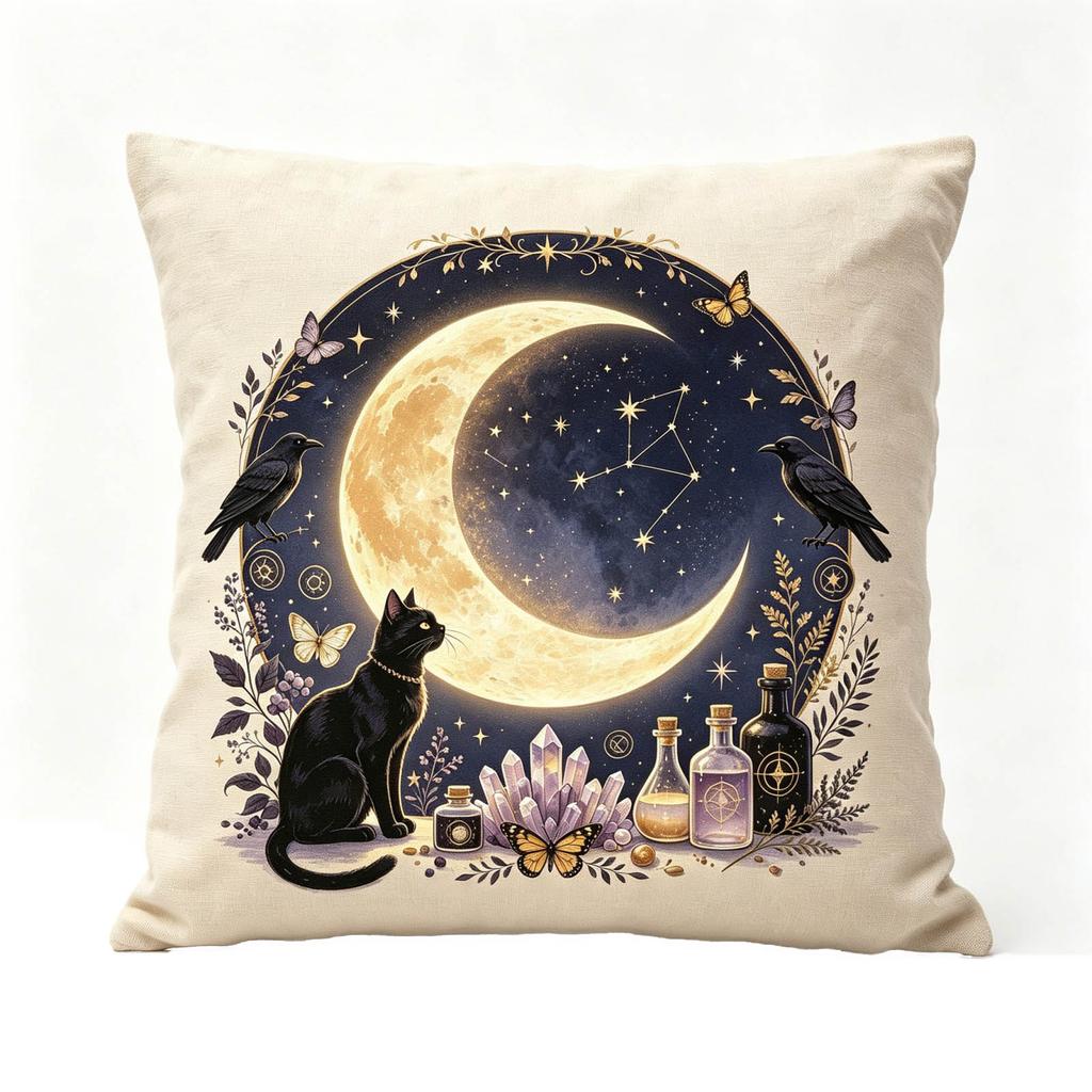 Halloween Throw Cover Retro Moon Print Single-Sided Short Plush 4545 cm
