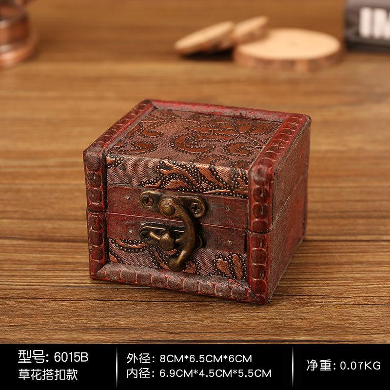 1 szt. Antyczna Mini Drewniana Skrzynia Skarbów Pudełko do Przechowywania Organizer na Biżuterię Pudełko Prezentowe Z Mini Metalem