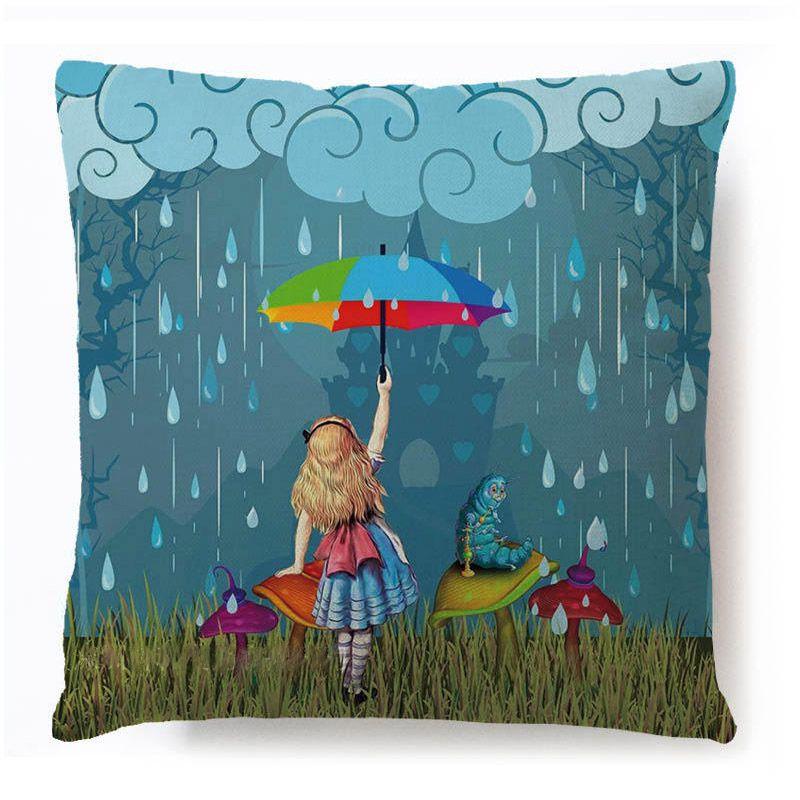 Cotton Linen Alice In Wonderland Pillow Case For A Charming Decor**