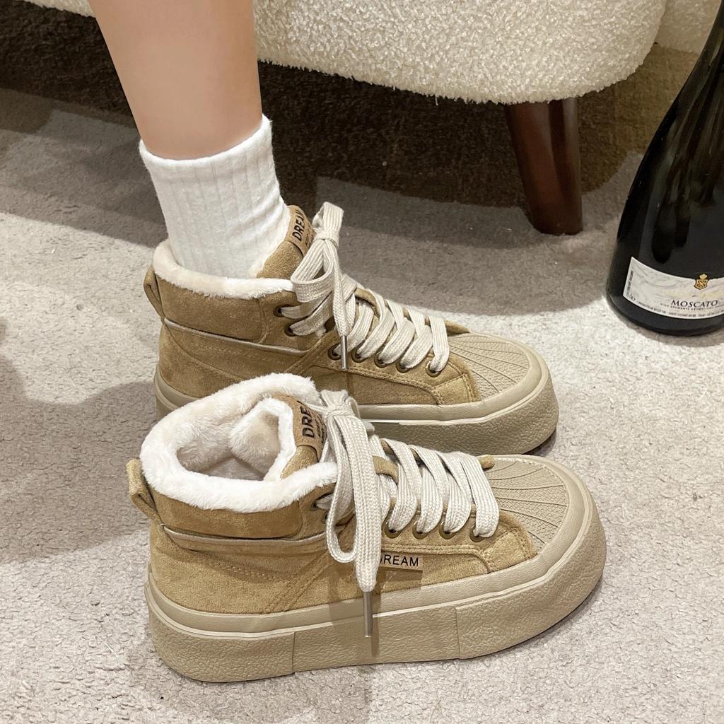 Women's Casual Sneakers 2024 Winter Fashion New Shoes for Women Short Plush Flat Cotton Shoes Platform Ladies Walking Shoes