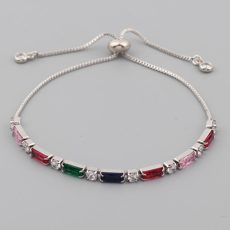 Rainbow Cubic Zirconia Tennis Bracelet Iced Out Chain Bracelets For Women Gold Color Adjustable Bracelet CZ Chain Homme Jewelry