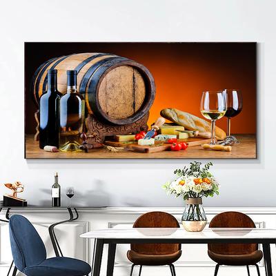 Nordic Wein Glas Flasche Trauben Holzfass Leinwand Malerei Abstrakte Poster und Drucke Wand Kunst Bilder Wohnkultur Kein Rahmen