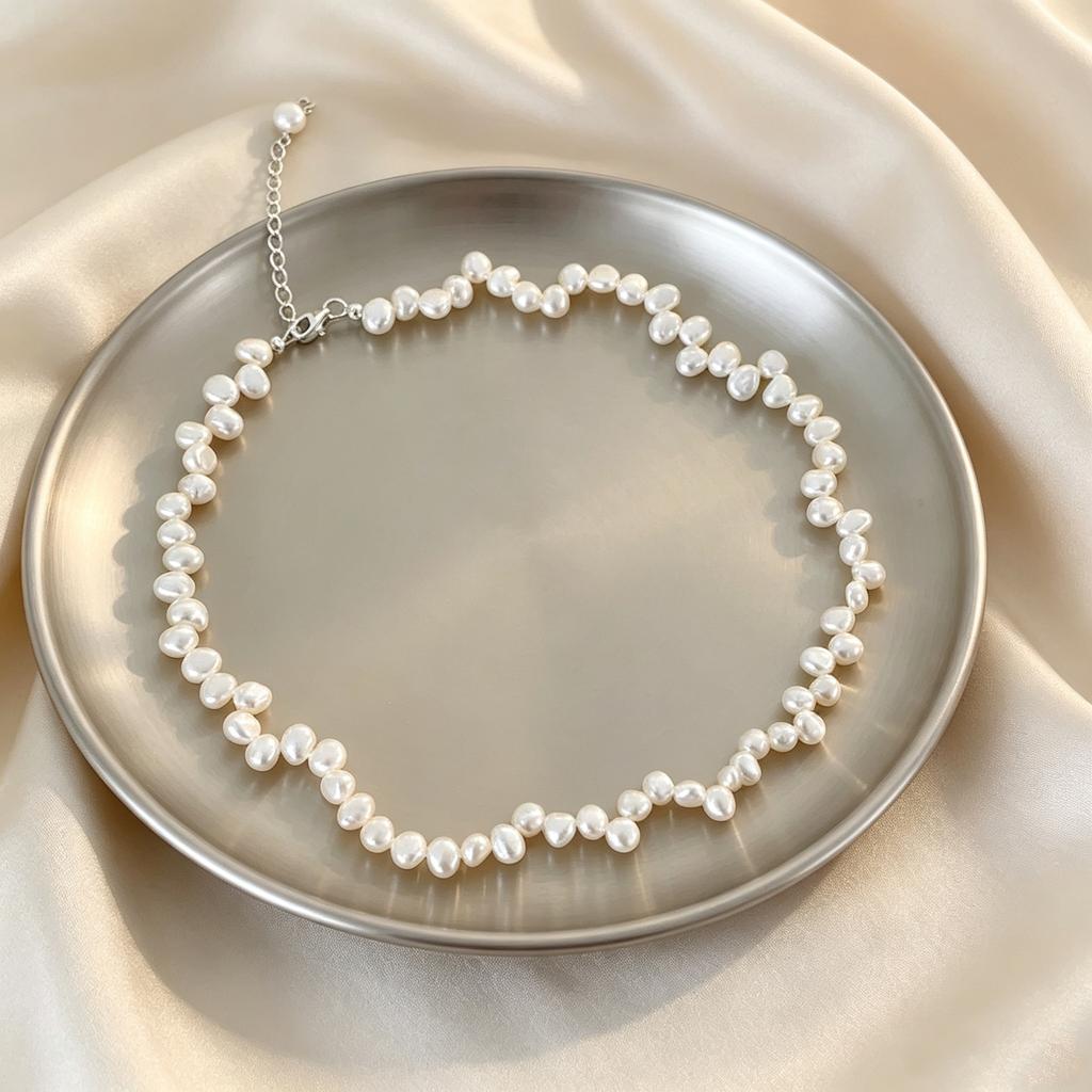 Natural Baroque freshwater pearl petal necklace women's s911 sterling silver high-end light luxury niche temperament collarbone chain