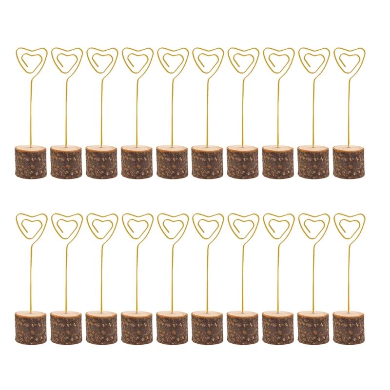 20Pcs Table Number Holders Wood Base Wedding Table Number Stands Picture Memos Note Photo Clip Holders for Weding Party
