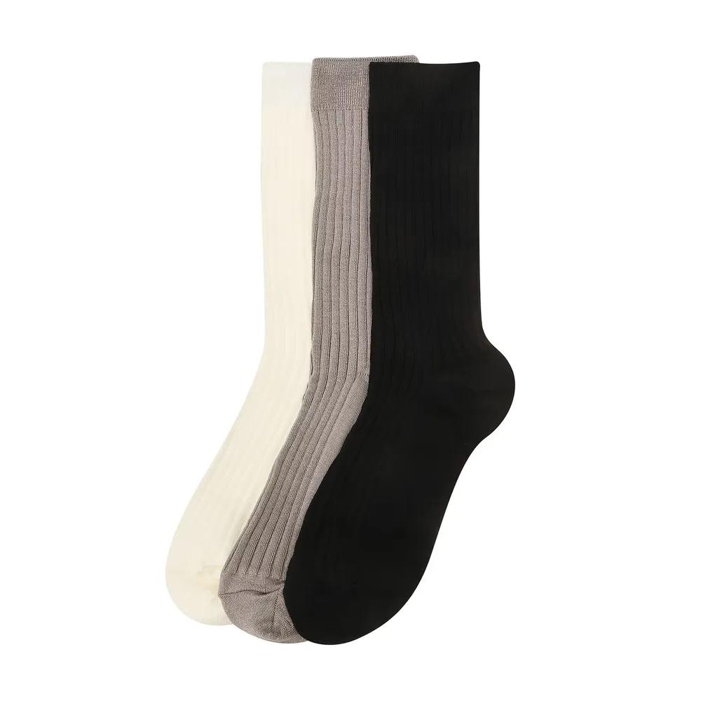 JASS5F020I2 Women s Logo Label Ribbed Mid-calf Socks 3-Piece Set