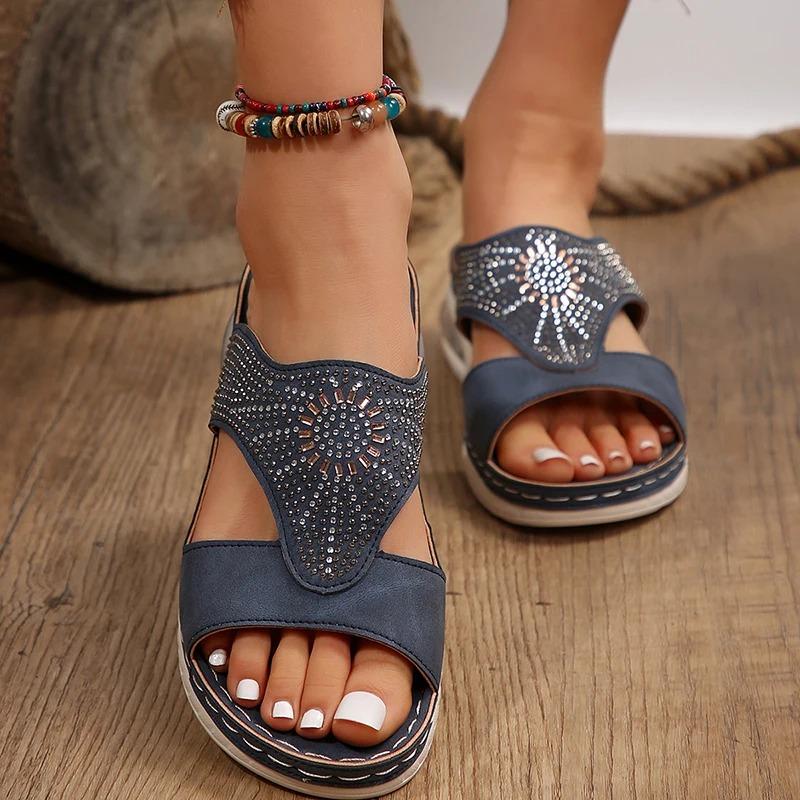 Fashion Fashion Crystal Platform Slippers for Women Open Toe Air Cushion Casual Shoes Woman Summer Lightweight Soft Sole Wedge Sandals