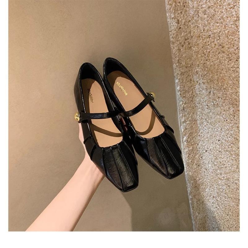 Temperament small square head pleated word with shallow mouth Mary Jane bag head half slippers female summer