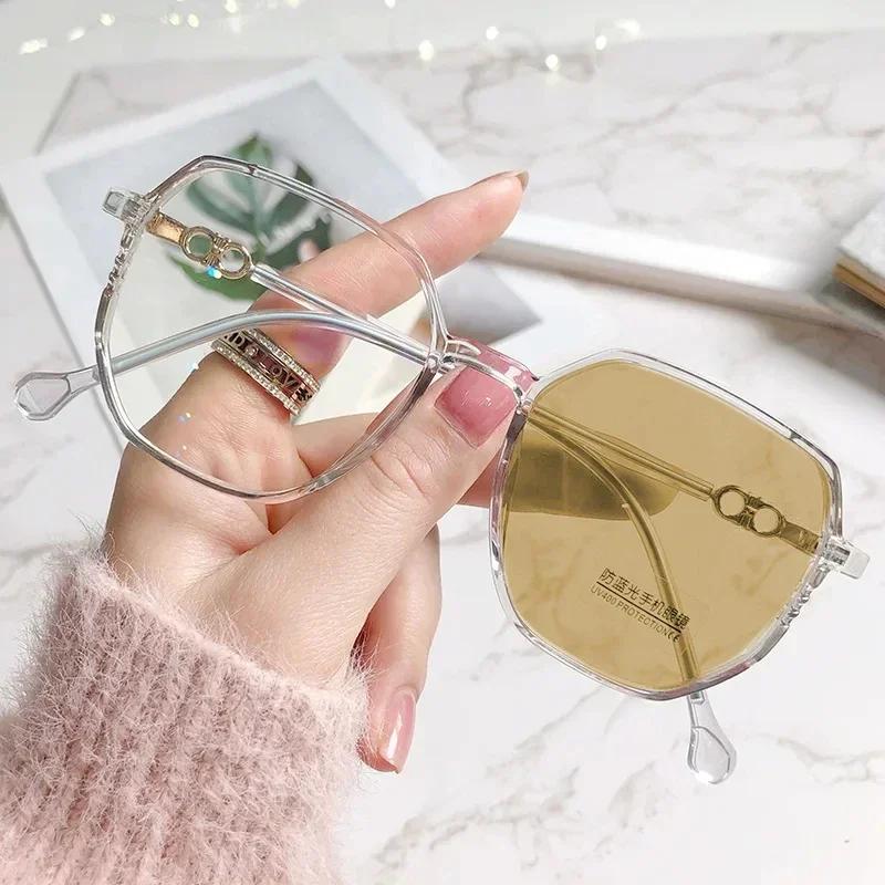 Blue Light Blocking Pochromic Myopia Glasses Vintage Women Men Outdoor Sunglasses Finished Optical Short-sight Goggle Diopter