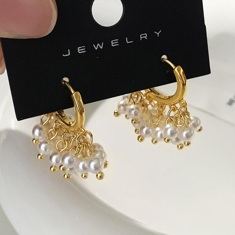 PONYKISS Тибетское серебро 18K Позолоченное Имитация жемчуга Кисточка Серьги-кольца для женщин Модный Трендовый Геометрический аксессуар