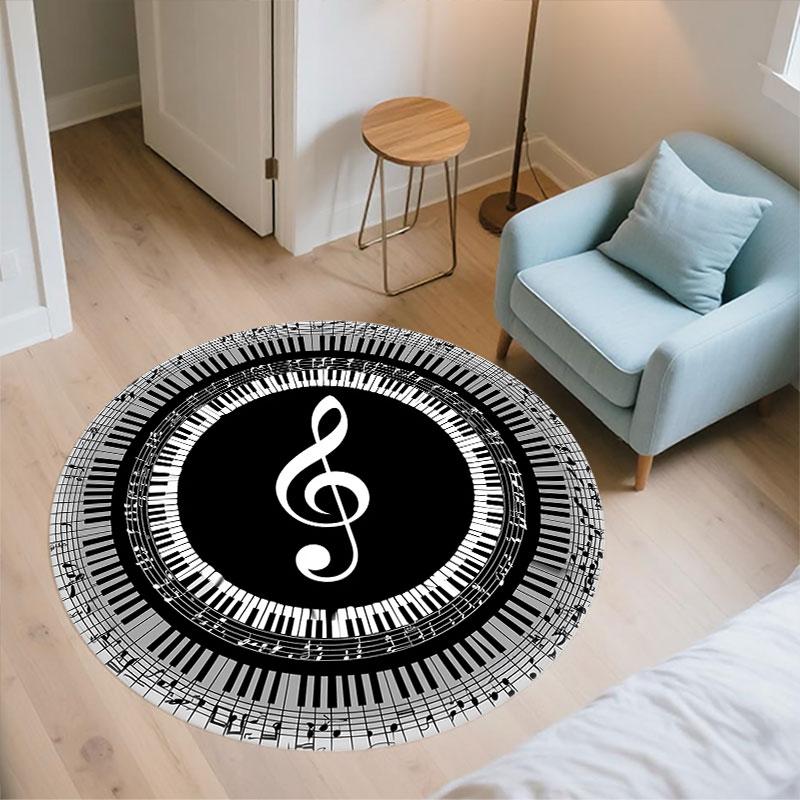 Runder Teppich mit Notenmuster, Teppich für Wohnzimmer, Schlafzimmer, Spielzimmer, Rutschfeste Bodenmatte, Feiertagsgeschenke und Geburtstagsgeschenke.