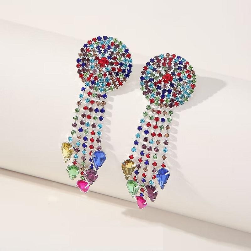 Vintage Ethnic Geometric Water Drop Tassel Earrings for Women Boho Elegant Rhinestone Flower Cloud Long Dangle Earrings