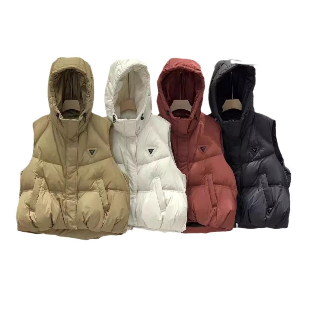 Down jacket vest women's white duck down small hooded fashion slim fit versatile casual bread jacket trendy