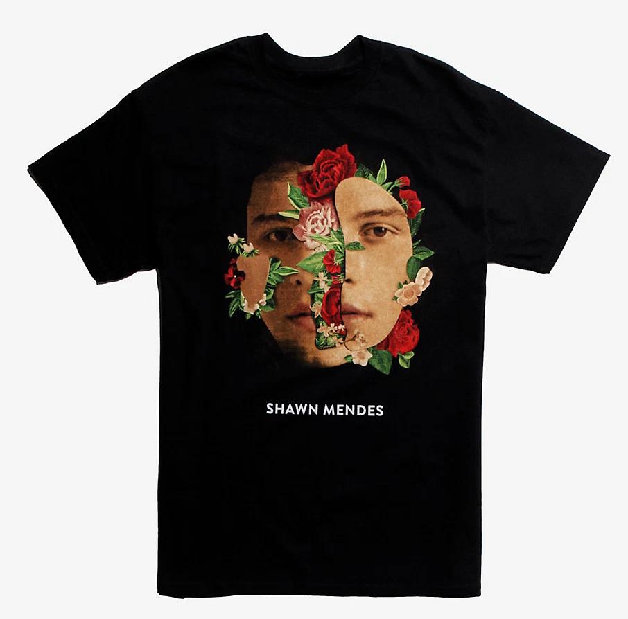 Shawn Mendes FLOWER MASK 100% Cotton T-shirt Mens Tees Top NEW& Official S