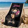 Custom Name Monkey Art Bobby Heart In Space Adventure Microfiber Beach Towel, Lightweight for Summer Travel, Swimming Pool Fan Gift