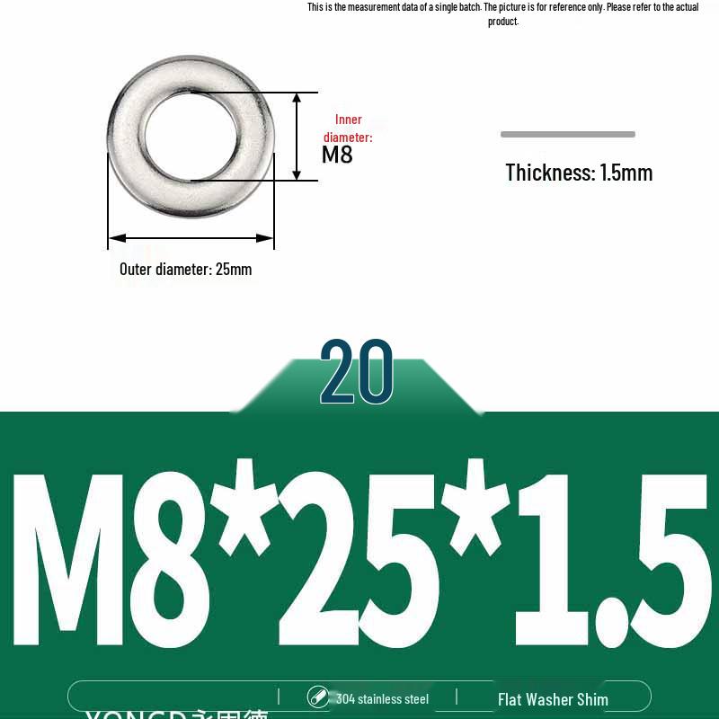 304 Stainless Steel Thickened Flat Washer / Ultra-thin Metal Gasket, Sizes M1.6-M10