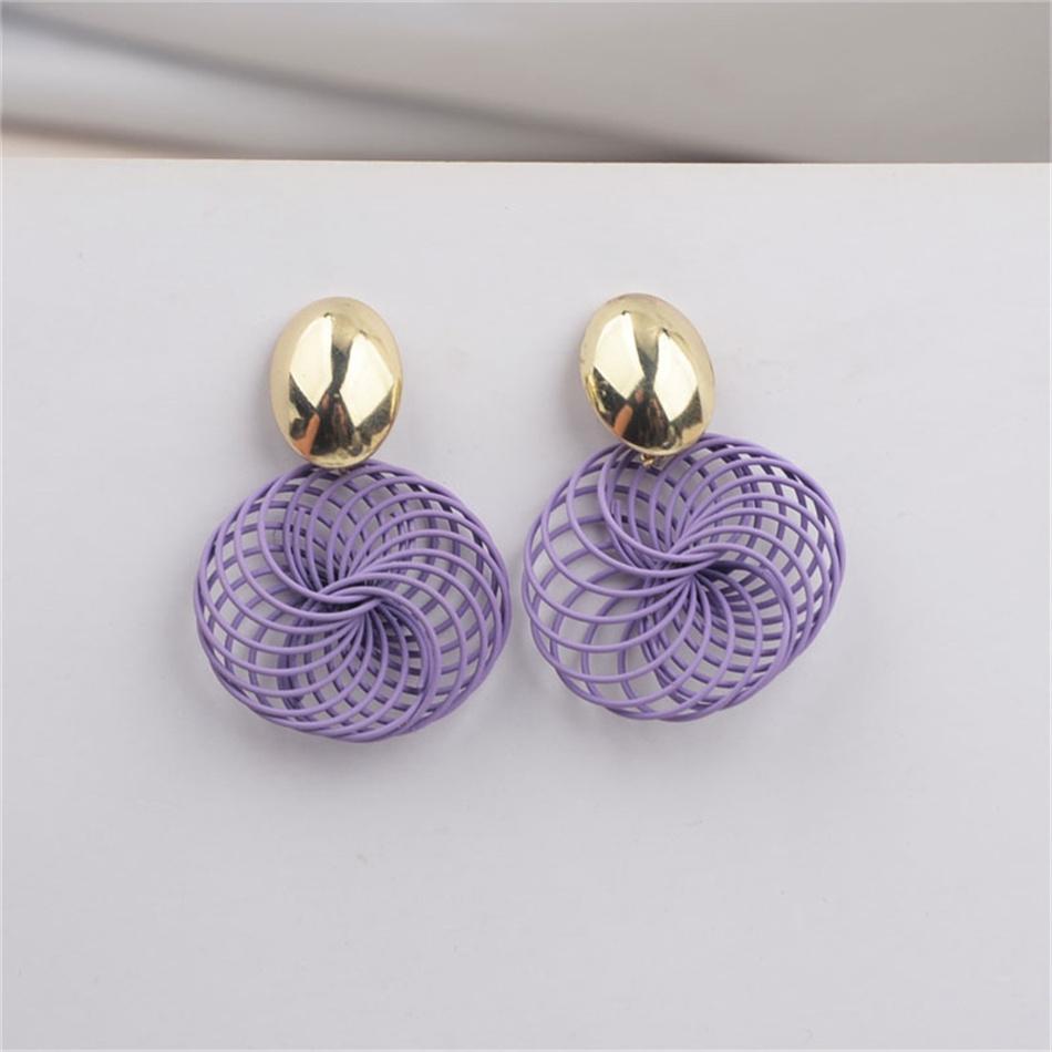 Stranded Wire Circle Pendant Earrings for Women Geometric Metal Enamel Loop Jewelry Oorbellen Red Earring