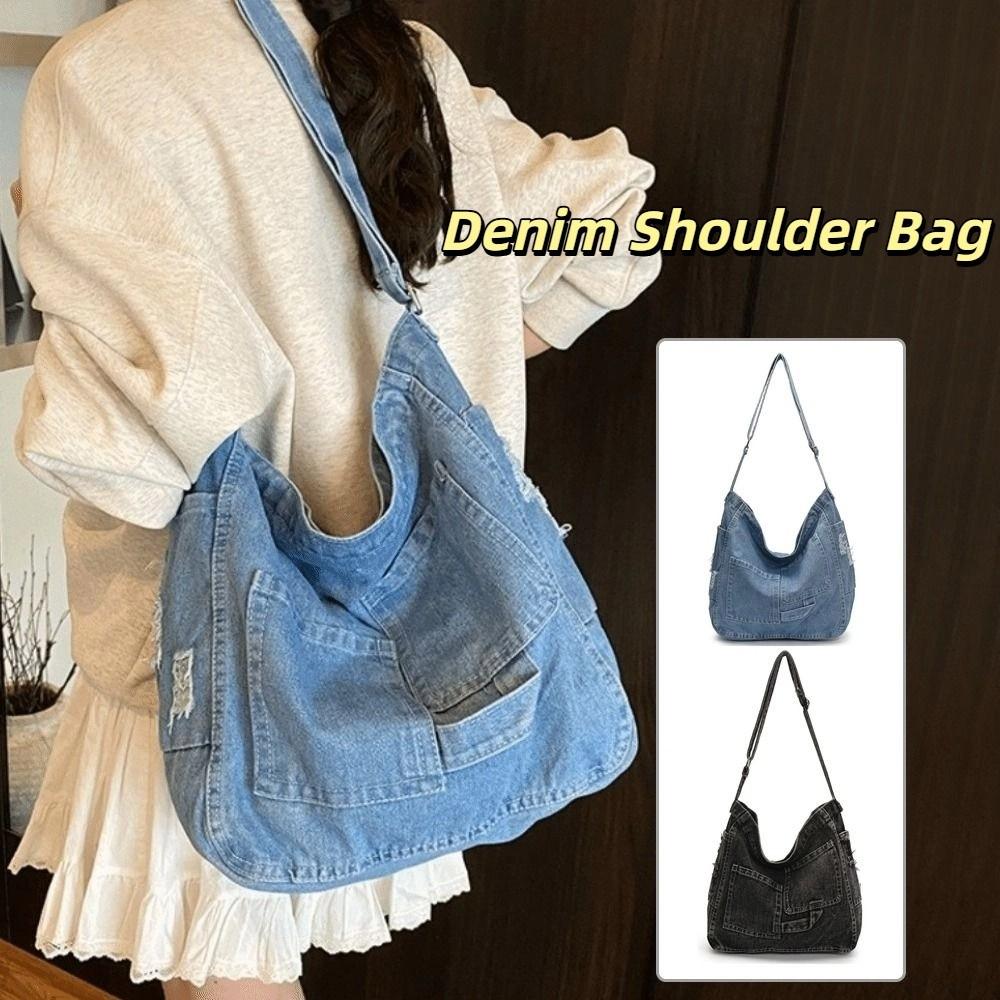 Borsa a Spalla in Denim di Grande Capacità Borsa a Tracolla Versatile Borsa Hobo Sling alla Moda Borsa