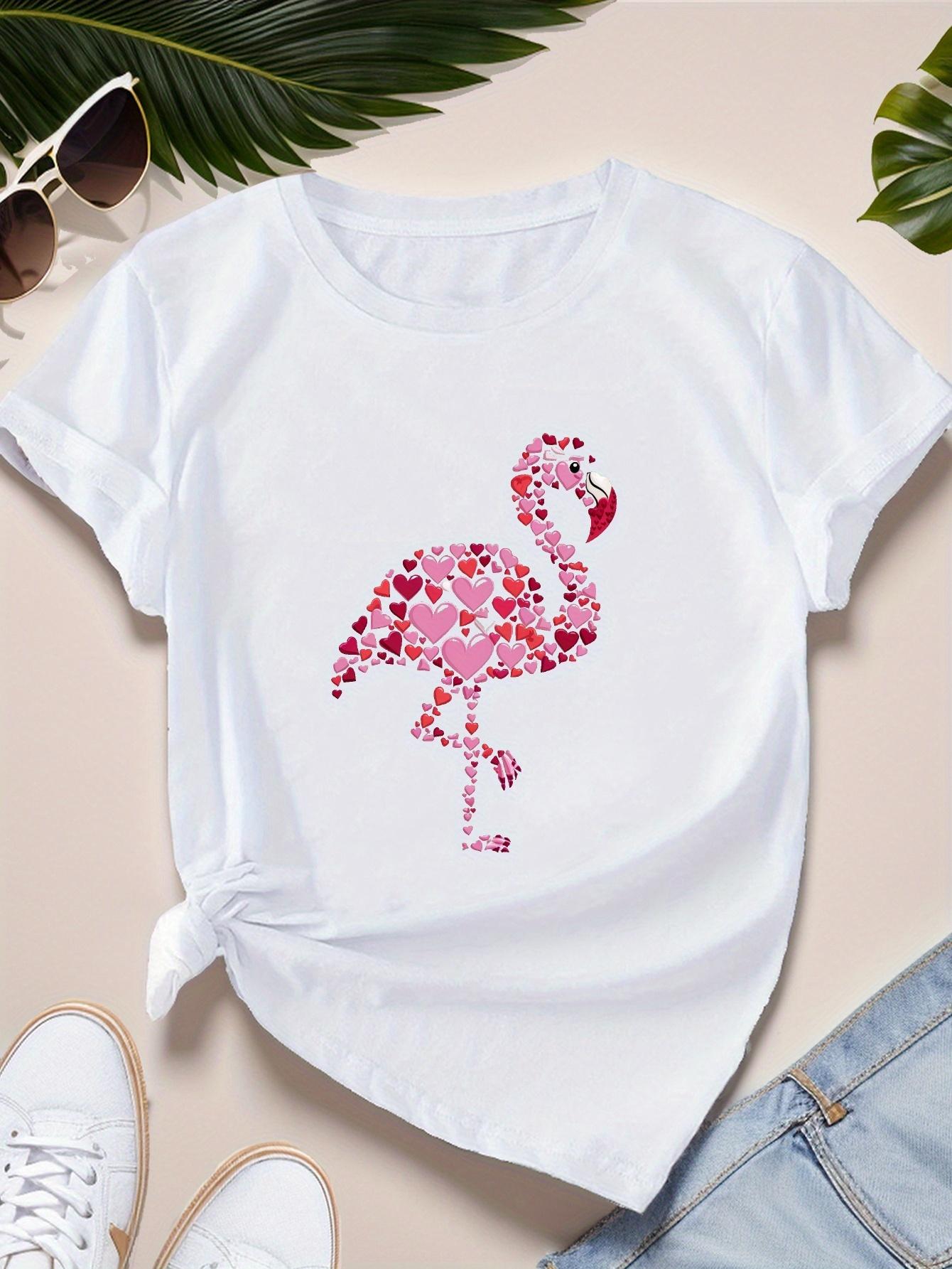 

Hearts Heart Shaped Flamingo Illustration WoUnisex Sports Short Sleeve TShirt Harajuku Short Sleeve Casual Aesthetic Clothes S