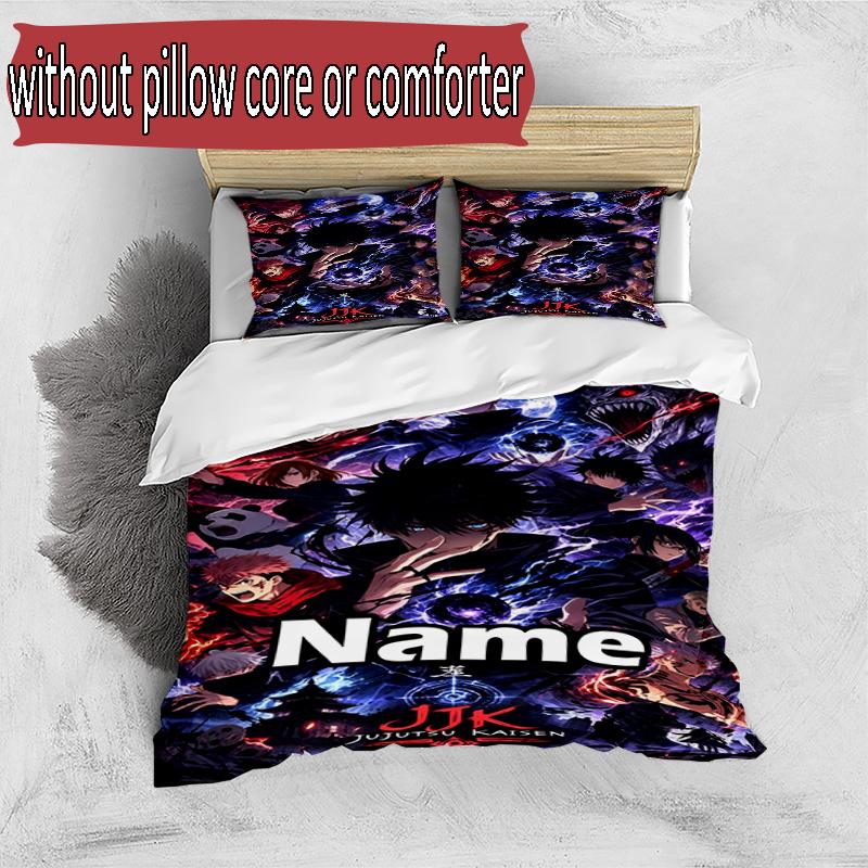 3pcs Duvet Cover Set (1*Duvet Cover + 2*Pillowcase, Without Core), Custom Name J-Jujutsu K-Kaisens Pattern Bedding Set, Home Bedroom Decor Gift