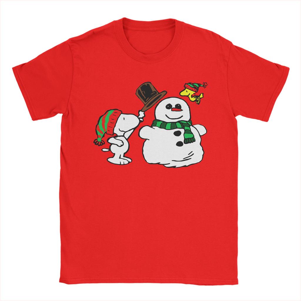 Peanuts Snoopy Woodstock Snowman TShirt for Men Women Funny Cotton Tees Crew Neck Short Sleeve T Shirt Birthday Present Clothes