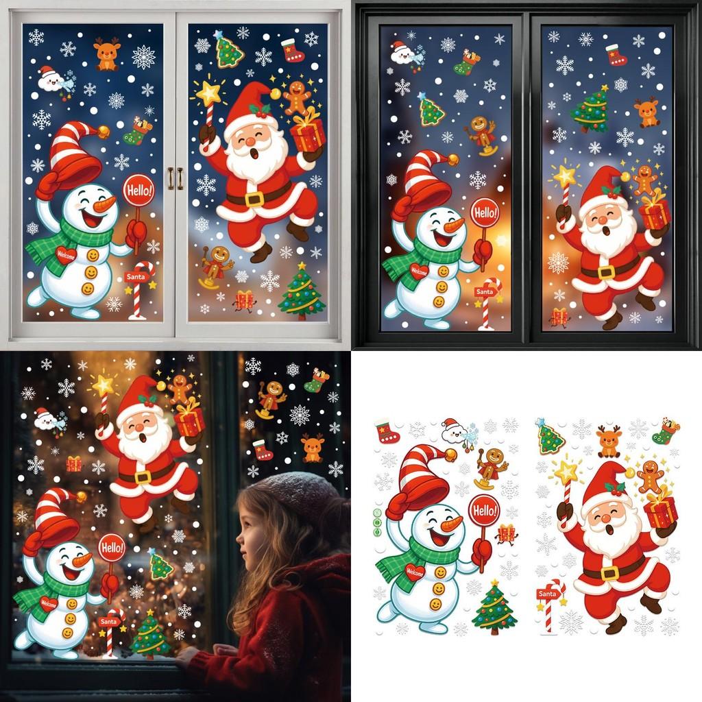 Window Christmas Festive Decals With Santa And Snowman For Display Seasonal