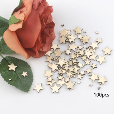 100PCS Mixed Size Wood Star Crafts Natural Unfinished Wooden Blank Wooden Crafts Pieces Wood DIY Scrapbook Party