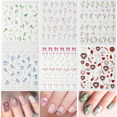 Turkalla 5D Nail Set of Lace Flower Etched and 3D Nail Gel Easy To DIY Flower Art Nail Nail Floral Pattern Stickers, 6, Stickers, Transparent, Effect,