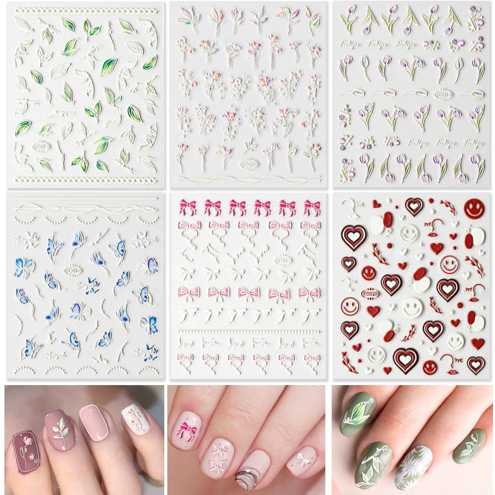 

Turkalla 5D Nail Set of Lace Flower Etched and 3D Nail Gel Easy to DIY Flower Art Nail Nail Floral Pattern Stickers, 6, Stickers, Transparent, Effect,