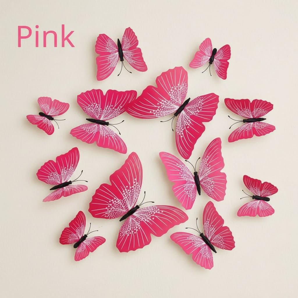 12pcs PVC 3D Butterfly Wall Decor Cute Butterflies Wall Stickers Art Decals Home Decoration Room Wall Art