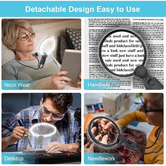 Magnifying Glass with Light for Reading: 5X Hands Free Magnifying Glass Magnifier with Light and Stand 24 Ultra-Bright LED Flexible Gooseneck