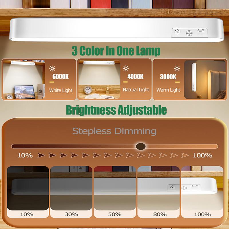 LED Night Light Bar Magnetic USB Rechargeable Desk Lamp White Warm Cabient Light Touch Control Wireless Table Lamp