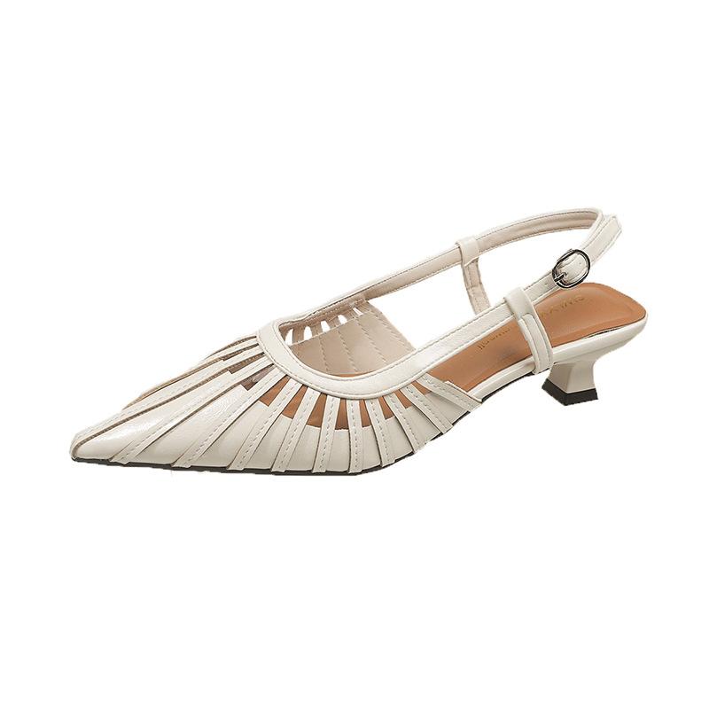 Baotou Sandals Thick Heel Low Heel Hollow Pointed Head Temperament Fashionable Versatile Niche Design Sense with Skirt Sandals