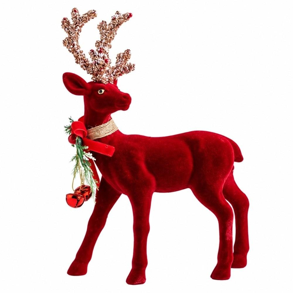 Beflockte Textur Weihnachts-Elchfigur Glänzendes Geweih Glitzer-Schleife Hirsch Schreibtisch