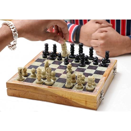 Crocon Marmor och Trä Schackset 10 Tum Trä Schackbräde Spelset Stenhugna Pjäser Reseschackset Bästa Gåvan för Barn Storlek :- 10x10tum