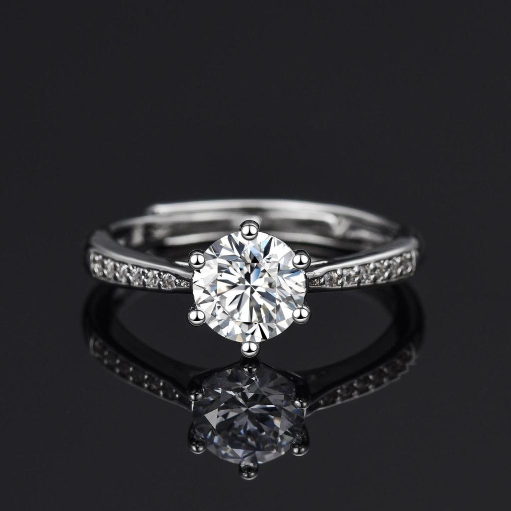 Women's Adjustable Six-Prong Simulated Diamond Engagement Ring