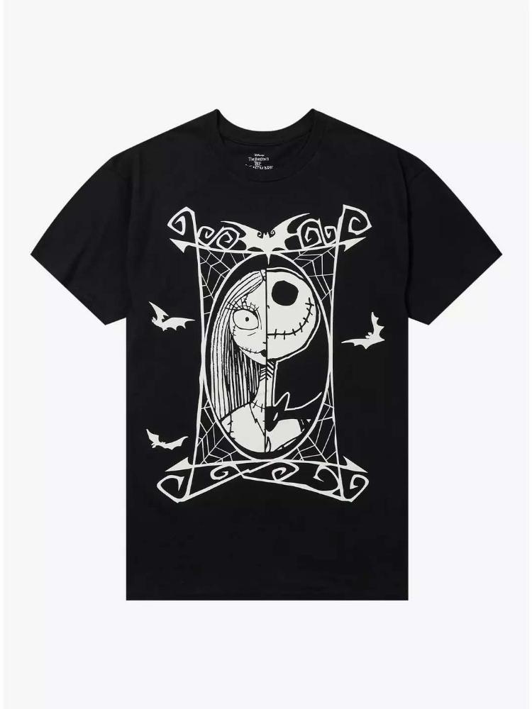 New Nightmare Before Christmas Jack and Sally Split Screen Portrait Print Womens Short Sleeve Loose Casual TShirt