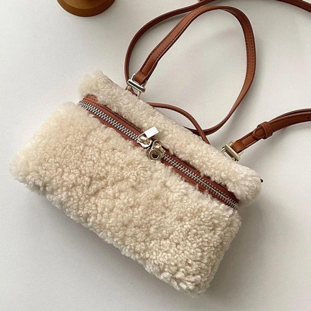 Fashion Lamb Fur Velvet Women's Handbag High-end Retro Crossbody Bag Casual Lambswool Shoulder Bag For Autumn Winter