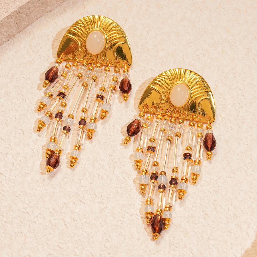 Glas Halbkreis Texturierte Quastenohrringe für Damen 2025 Koreanische Mode High-End Persönlichkeit Temperament Luxus Designer Zirkon