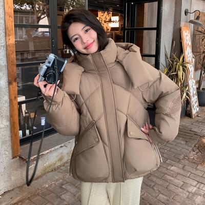 Down Cotton Jacket for Women In Winter New Loose and Versatile Fashion Slimming Thick Warmth Removable Hat Cotton Jacket