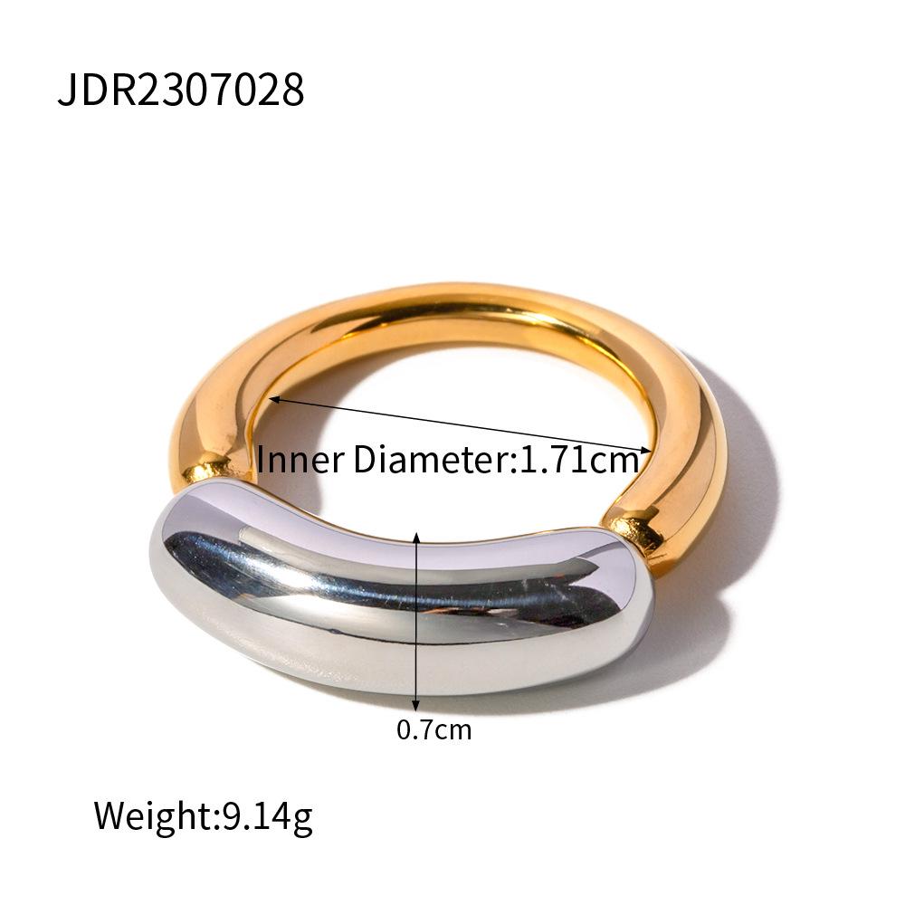 Trendy European & American Cold Style 18K Gold-Plated Titanium Steel Double Arc Ring