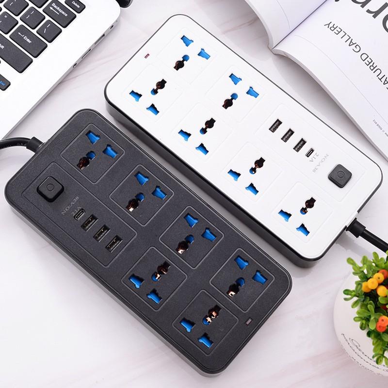 EU Standard Power Strip with USB Ports, Multi-Hole Socket Panel with Switch, Household Extension Cord Outlet