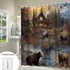 Rustic Forest Wildlife Shower Curtain Bear Elk Deer Tranquil Autumn Scene Polyester With 12 Hooks Cabin-Themed Bathroom Decor