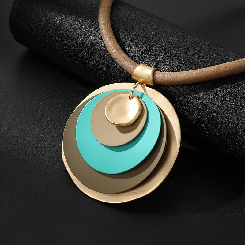 

Модный круглый кулон с геометрическим узором, сплав, кожаный шнурок, женская цепочка на ключицу