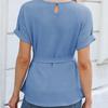 Ruffled Pleated Round Neck Short-sleeved Top Fashion Women's Commuter All-match Temperament Elegant Casual T-shirt R-88083