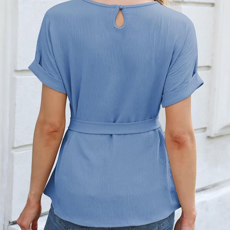 Ruffled Pleated Round Neck Short-sleeved Top Fashion Women's Commuter All-match Temperament Elegant Casual T-shirt R-88083